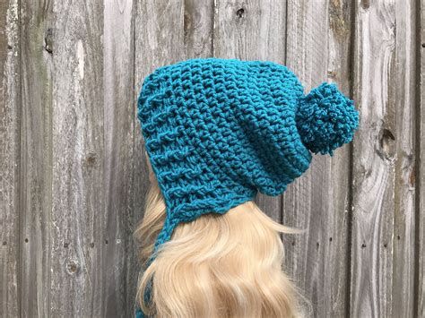 Chunky Crochet Hat Crochet Beanie Hat With Pom Poms Womens Etsy