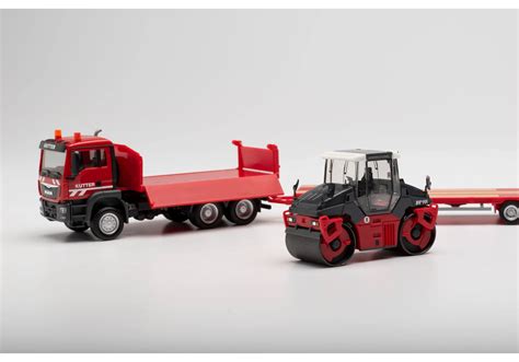 Herpa Man Tgs M Construction Tipper With Goldhofer Tu And Hamm Roller