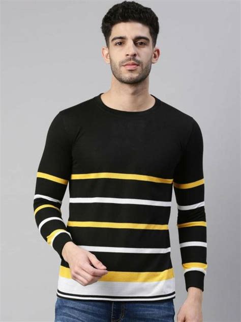 Buy Maniac Men S Striped Round Neck Fullsleeve Black And White Slim Fit