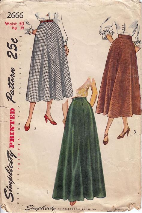 1940s Vintage Skirt Pattern Simplicity 2666 Original Etsy Flared