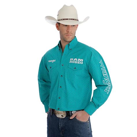 Mens Wrangler® Logo Ram Rodeo Series Western Snap Printed Shirt Mens