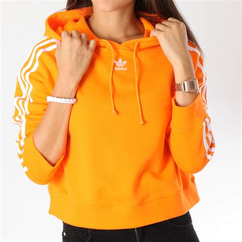 Adidas Originals Sweat Capuche Femme Crop Dh3130 Orange Blanc