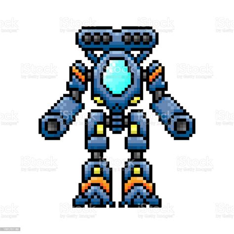 Pixel Combat Robot Icon Fighting Machine Front View Vector Simple Flat