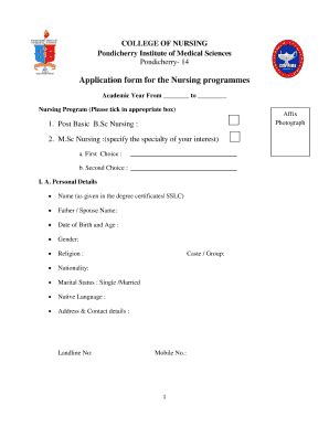 Fillable Online Application Form For The Nursing Programmes