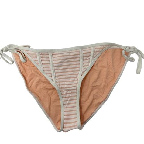 Topshop Swim Topshop Womens Size Striped Triangle String Bikini Bottom Nudewhite Poshmark