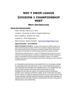 Fillable Online NEO Y SWIM LEAGUE DIVISION 1 CHAMPIONSHIP MEET