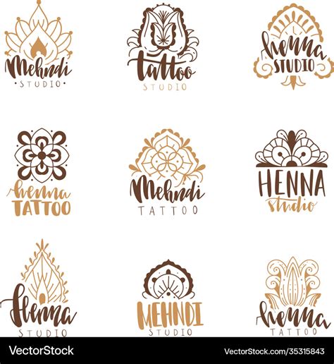 Mehndi beauty salon emblems mandala henna tattoo Vector Image