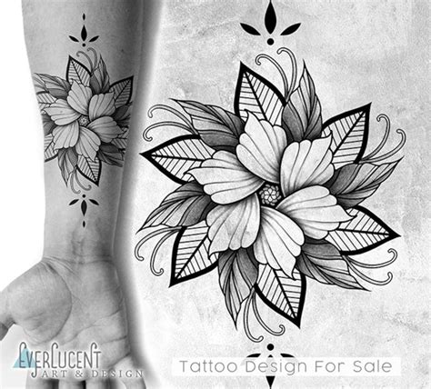 Radial Flower Mandala Tattoo Design Linework Etsy