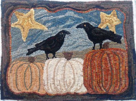 Rug Hooking Pattern Two Crows And Three Pumpkins 18 X 24 P172 Fall