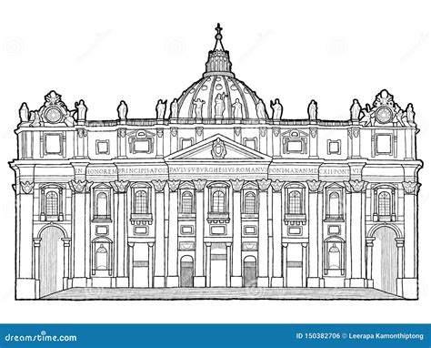 St Peter`s Basilica Vatican City Italy Vector Illustration Hand