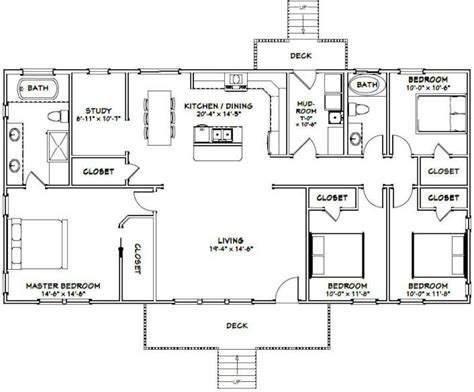 60x30 House 4 Bedroom 2 Bath 1 800 Sq Ft PDF Floor Plan Instant