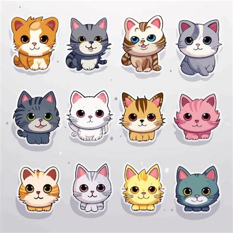 Conjunto De Gatos De Dibujos Animados Divertidos Vector Premium