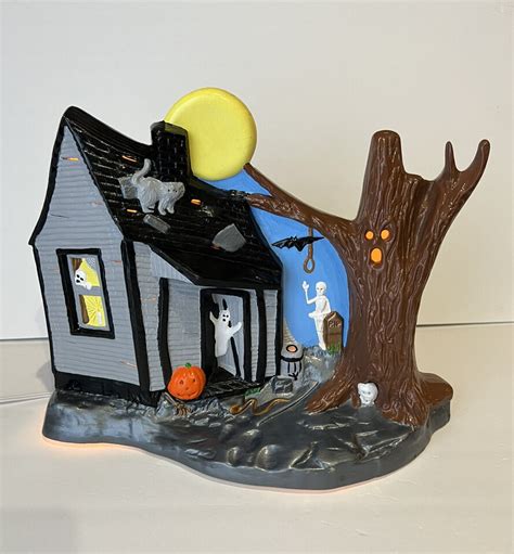 Vtg S S Halloween Kimple Mold Spooky Haunted House Ceramic Light Up