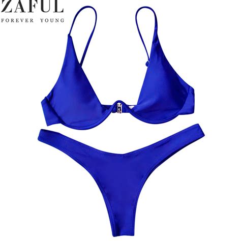 Zaful New Sexy Bikinis Women Swimsuit Low Waisted Bathing Suits Underwired Plunge Swim Push Up