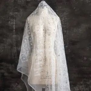 Beaded Rhombus Over Sheer Mesh Bridal Fabric OneYard