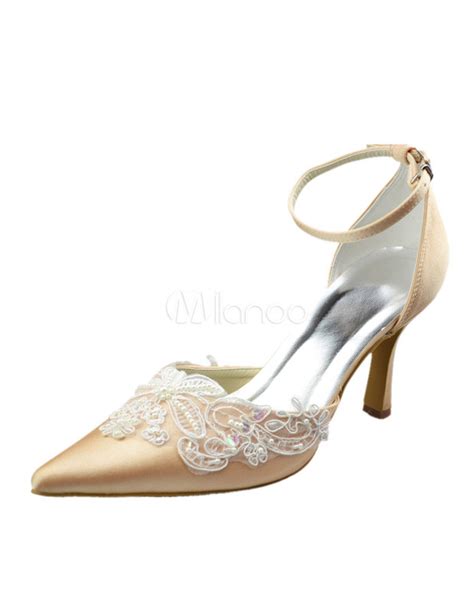 3 1 2 High Heel Champagne Lace Applique Satin Platform Wedding Shoes