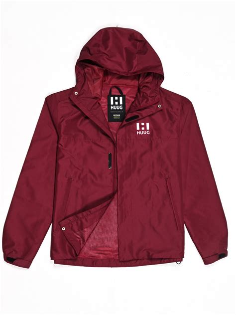 Maroon Hooded Windbreaker Jacket Hueman