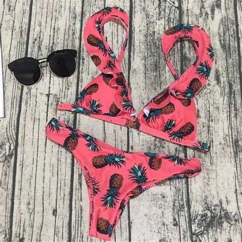 Kakaforsa Floral Print Bikini Set Sexy Low Waist Rufle Bikini Women