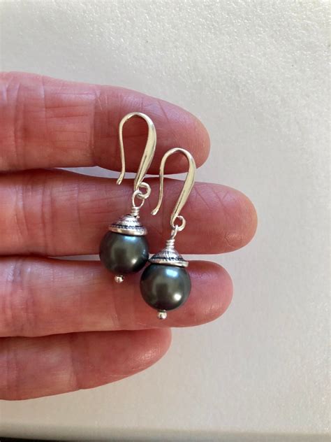 Silver Grey Pearl Earrings Freshwater Cultured Pearls June Etsy