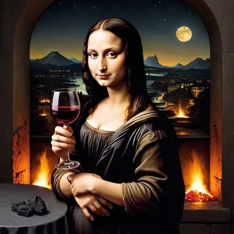 Mona Lisa Grilling A Steak Over Fire