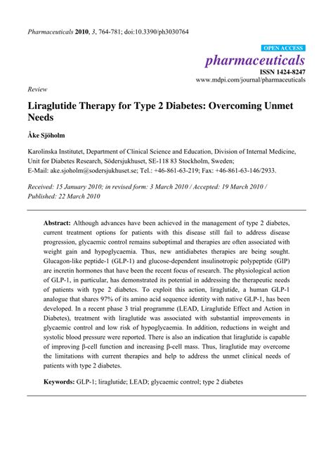 Pdf Liraglutide Therapy For Type 2 Diabetes Overcoming Unmet Needs