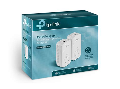 TL PA8010P KIT AV1300 Gigabit Passthrough Powerline Starter Kit TP