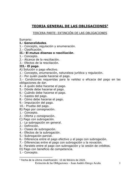 Extinci N De Las Obligaciones Teoria General De Las Obligaciones