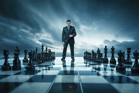 Businessman Standing In Front Of Chessboard And Thinking About Strategy