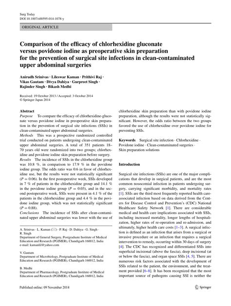 Pdf Comparison Of The Efficacy Of Chlorhexidine Gluconate Versus