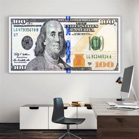 100 Dollars Bill Ben Franklin Money Art Canvas Print Wall Art Etsy