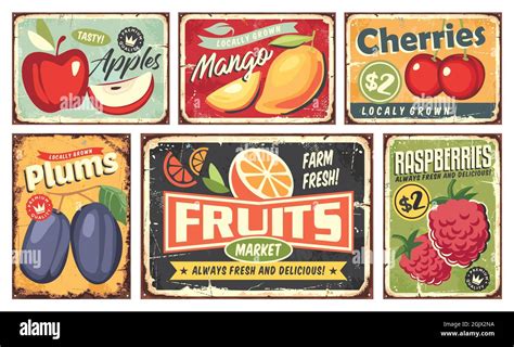 Fruit Market Vintage Signs Collection Apple Mango Cherry Orange