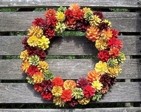 Fall Wreath Thanksgiving High Quality Colorful Pine Cone Etsy Cones