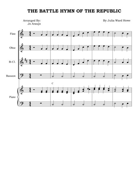 The Battle Hymn Of The Republic By Julia Ward Howe Woodwind Quartet Digital Sheet Music