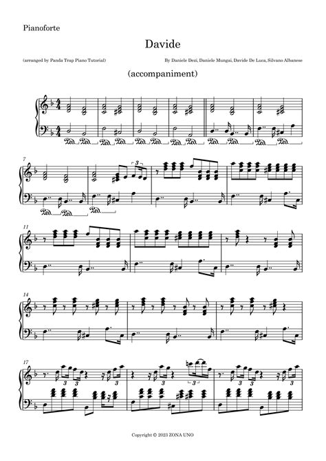 Davide Feat Coez Arr Panda Trap Piano Tutorial Sheet Music