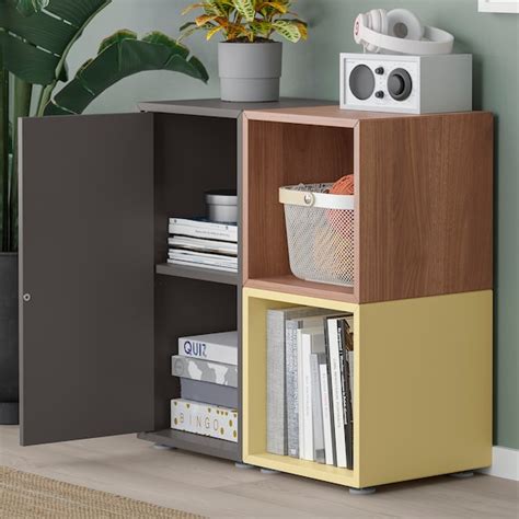 Eket Cabinet Combination With Feet Dark Grey Walnut Effectpale Yellow