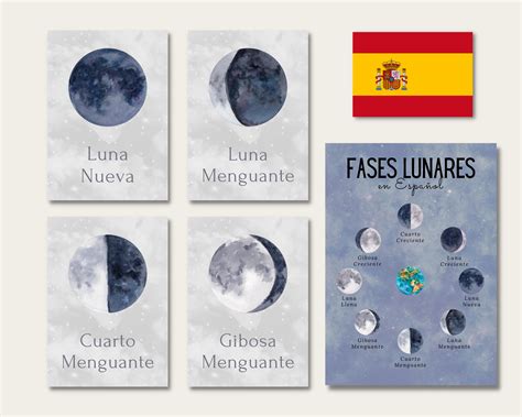 Spanish Moon Phases Montessori Flashcards Learn Astrology Etsy