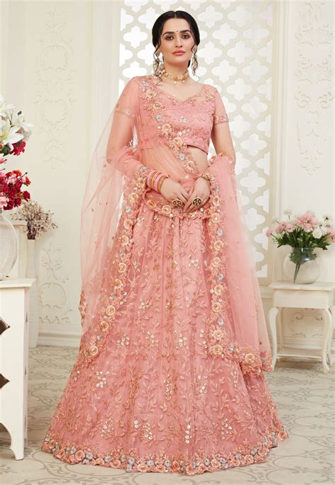 Pink Net Embroidered Party Wear Lehenga Choli 1009d