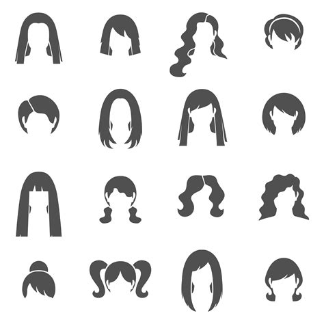 Woman Hairstyle Black White Icons Set 483905 Vector Art At Vecteezy