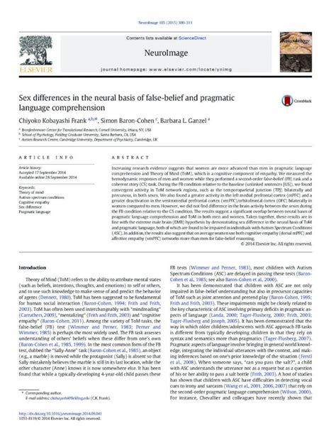 Pdf Sex Differences In The Neural Basis Of False Belief Docs