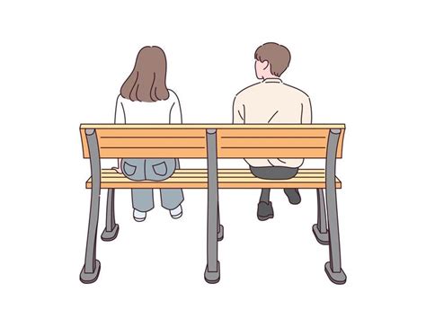 The Back View Of A Male And Female Couple Sitting On A Bench Bench