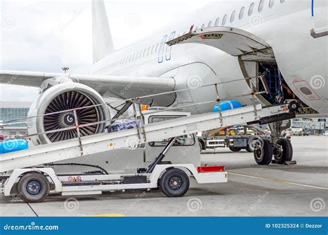 Passenger Aircraft Loading of Baggage into the Cargo Bay at the Airport ...