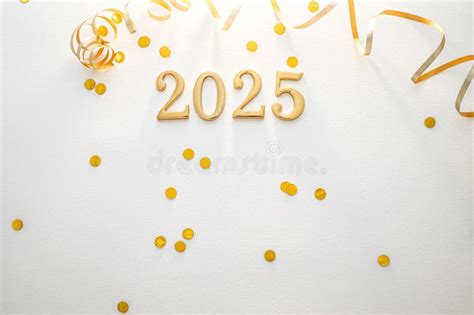 Golden 2025 New Year Eve Celebration With Confetti And Ribbon White