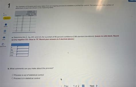 Solved Ten Samples Of Parts Each Were Taken From An Chegg