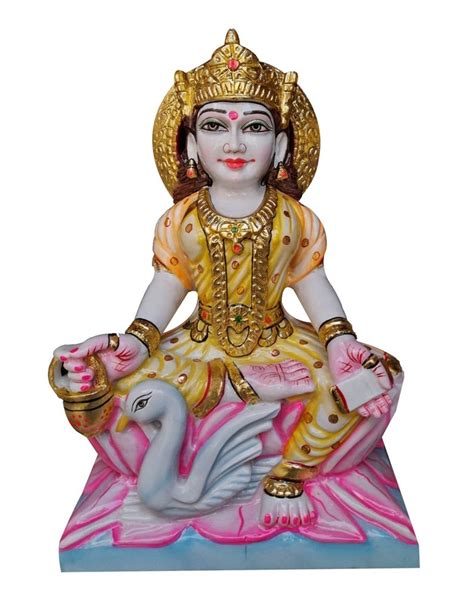 Painted Hindu Marble Gayatri Mata Statue For Worship Size 2 5 Feet