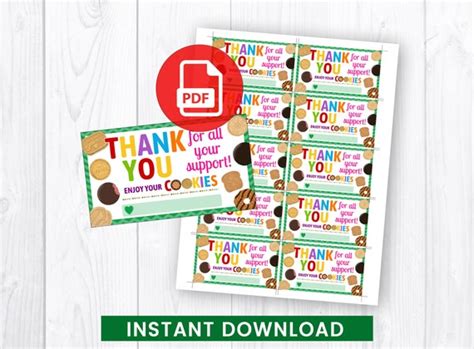 Girl Scout Cookies Thank You Tag Delivery Note Business Card Pdf Instant Download By Sym