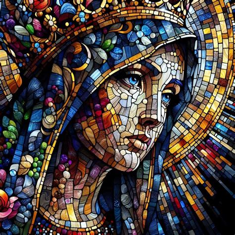 Madonna In Heaven Virgin Mary Queen Of Peace In Stained Glass