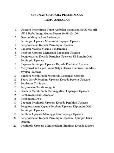 susunan upacara penerimaan tamu ambalan