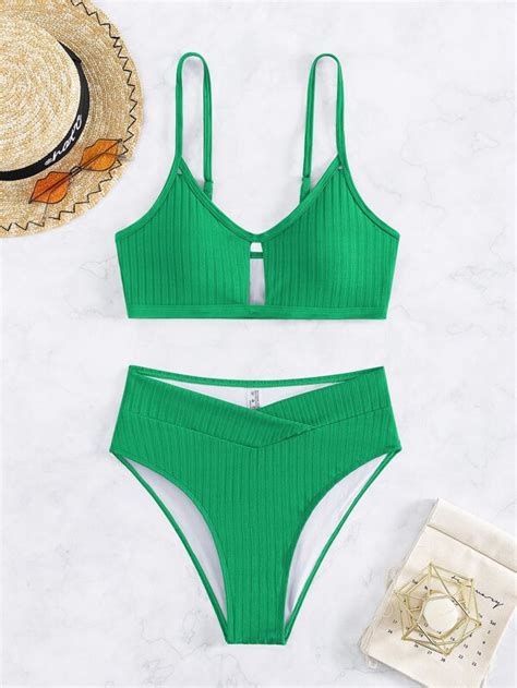 SHEIN Swim Vcay Plain Cut Out Bikini Swimsuit SHEIN USA