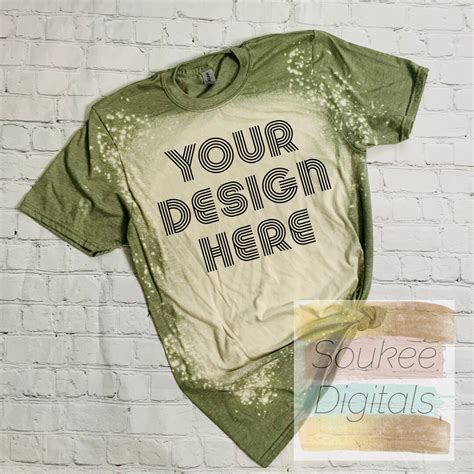 Bleached Gildan Softstyle Heather Military Green 64000 Shirt Etsy