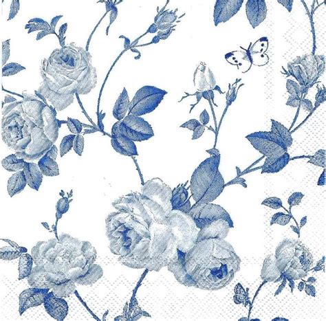 Decoupage Napkins Blue And White Allover Floral Print Three Individual